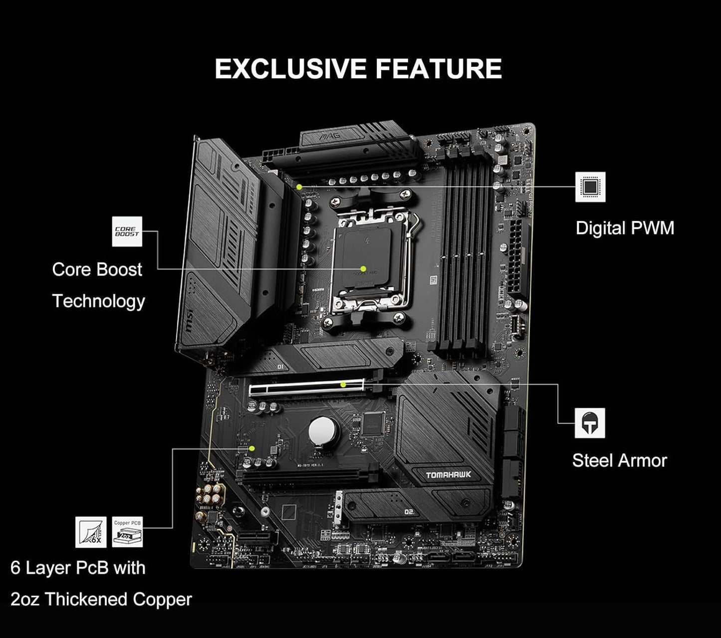 Procesador de escritorio desbloqueado Micro Center AMD Ryzen 7 9700X de 8 núcleos y 16 subprocesos con placa base para juegos MAG B650 Tomahawk WiFi AM5 DDR5 