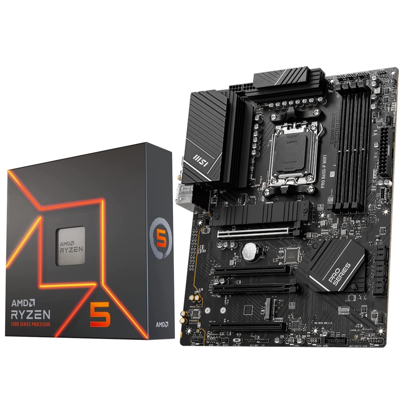 Procesador de escritorio desbloqueado AMD Ryzen 7 7700X de 8 núcleos y 16 subprocesos AM5 de 5,4 GHz con placa base MSI PRO B650-P WiFi ProSeries (AMD AM5, ATX, DDR5, PCIe 4.0) INLAND Micro Center 