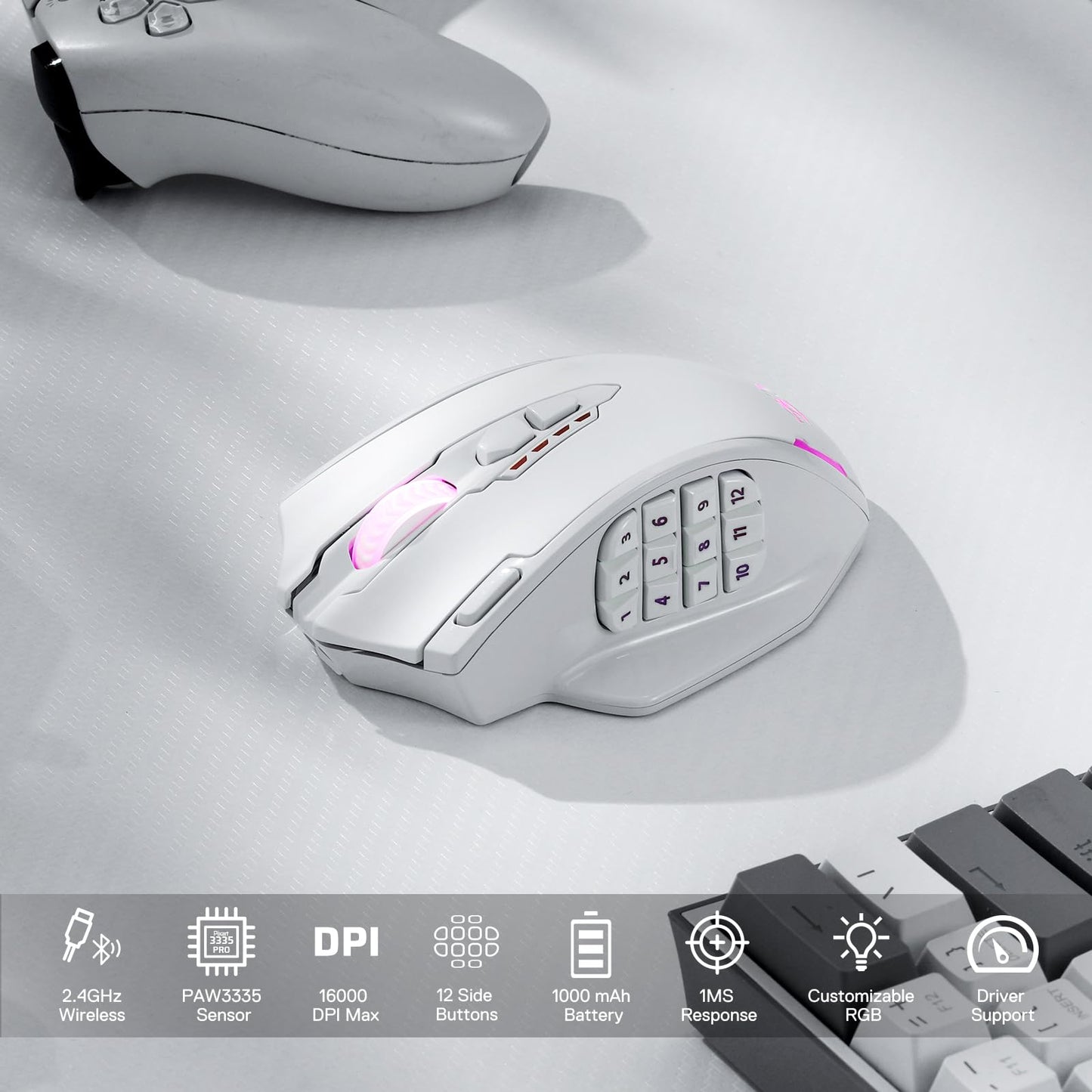 Redragon M908 Impact RGB LED MMO Gaming Mouse with 12 Side Buttons, Optical Wired Ergonomic Mouse with Max 12,400DPI, High Precision, 18 Programmable Macro Shortcuts, Comfort Grip