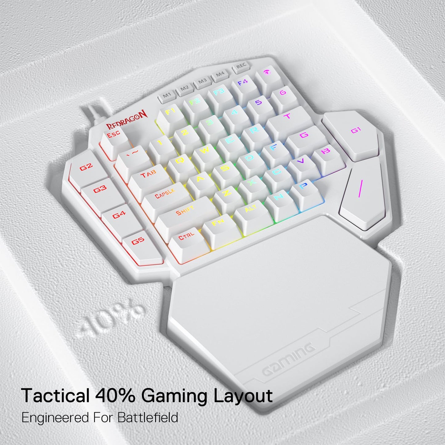 Teclado mecánico para juegos con cable RGB de una mano Redragon K585 DITI, teclado para juegos profesional tipo C de 42 teclas con conector intercambiable en caliente mejorado, 7 teclas macro integradas y reposamuñecas desmontable 