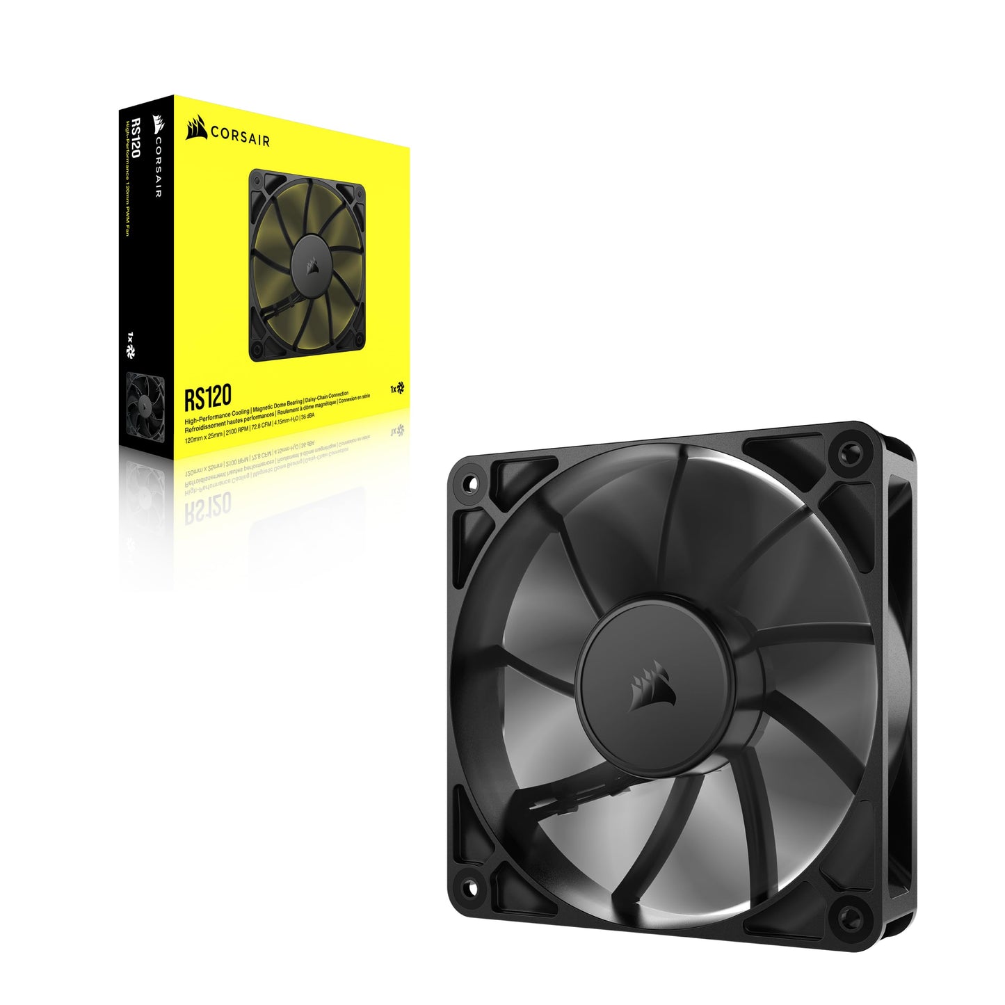 CORSAIR RS120 120mm PWM Fans – Daisy-Chain Connection – Low-Noise – Magnetic Dome Bearing – Triple Pack – Black