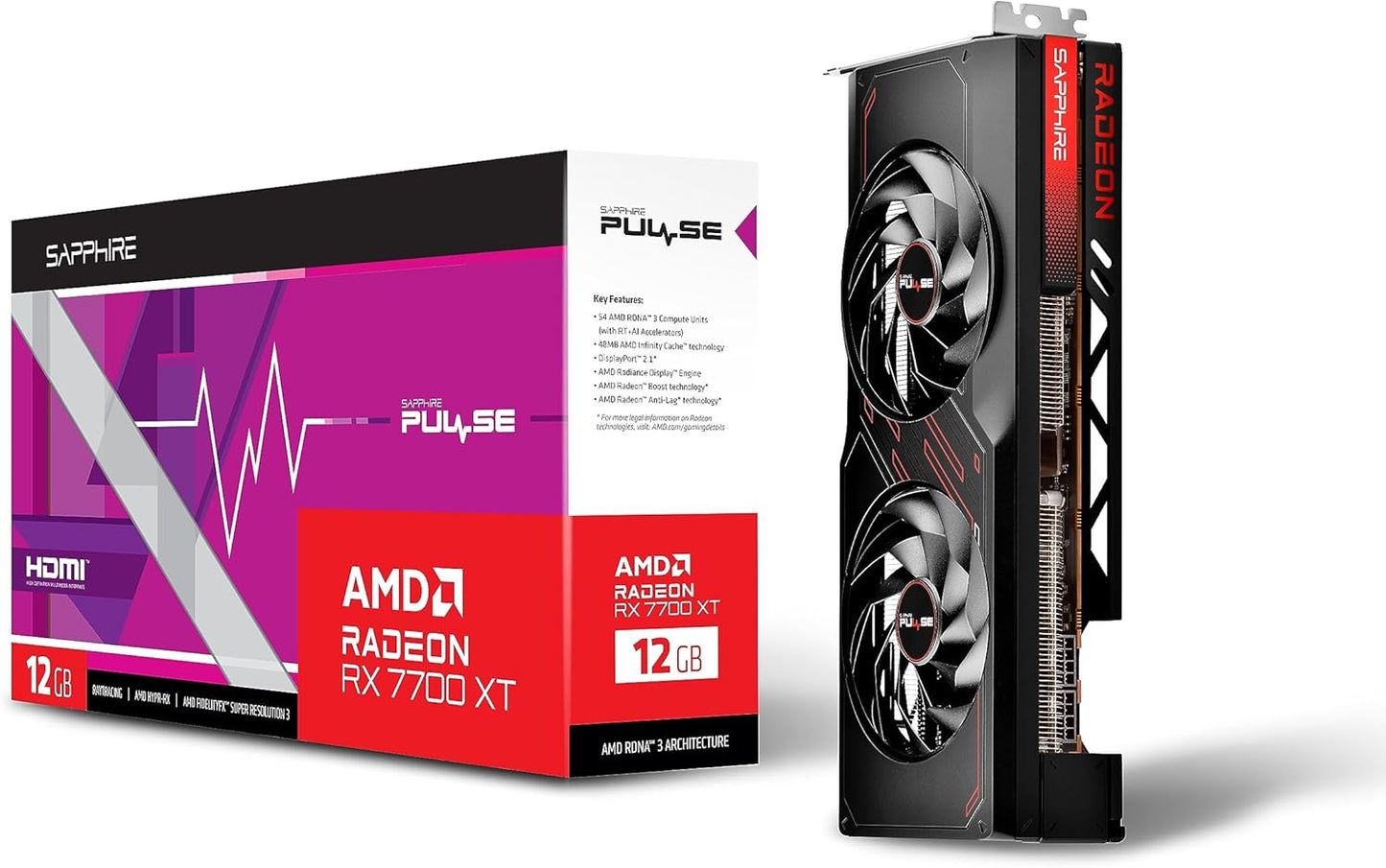 Sapphire 11335-04-20G Pulse AMD Radeon RX 7700 XT Gaming Graphics Card with 12GB GDDR6, AMD RDNA 3