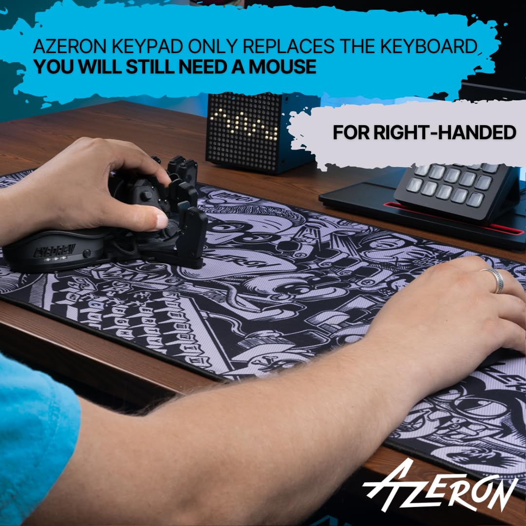 AZERON Gaming Keypad – Programmable One Handed Gaming Keyboard for PC Gaming, Hall effect Joystick and 30 Programmable Keys, 3D Printed Keypad for Righties (Blue, Cyborg II)