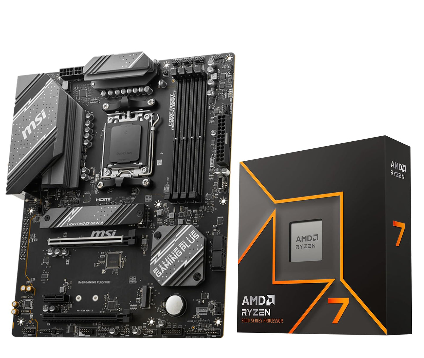 Procesador de escritorio desbloqueado Micro Center AMD Ryzen 7 9700X de 8 núcleos y 16 subprocesos con placa base para juegos MAG B650 Tomahawk WiFi AM5 DDR5 