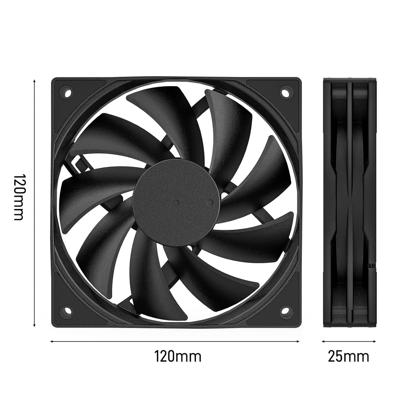 Ventiladores para caja de computadora DARKROCK de 3 unidades, 120 mm, color negro, alto rendimiento, bajo nivel de ruido, 3 pines, 1200 RPM, cojinete hidráulico, silencioso, larga vida útil, hasta 30 000 horas, 5 años de garantía 