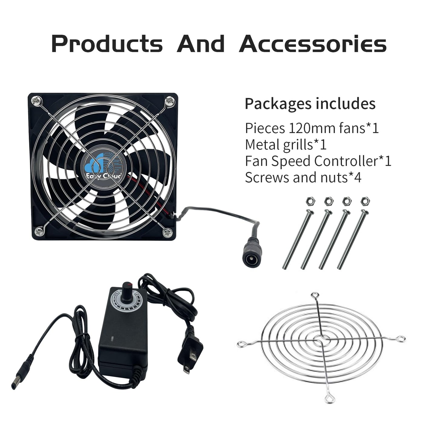 120mm Computer Fan with AC Plug, Variable Speed Axial Fan Muffin Fan with Controller 120V 110V 220V Fan Small 12V Case Cooling Fan for PC Server Cabinet Doorway Receiver Xbox Greenhouse