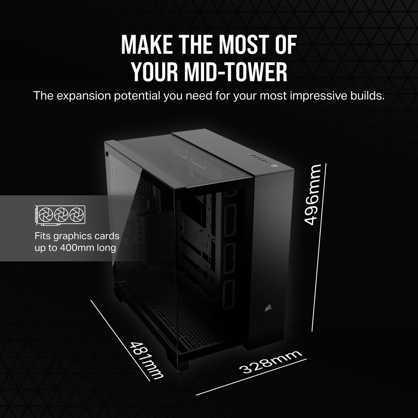 Caja para PC ATX de torre intermedia de doble cámara CORSAIR 6500X, vidrio templado panorámico, compatible con placa base con conexión inversa, sin ventiladores, color negro 