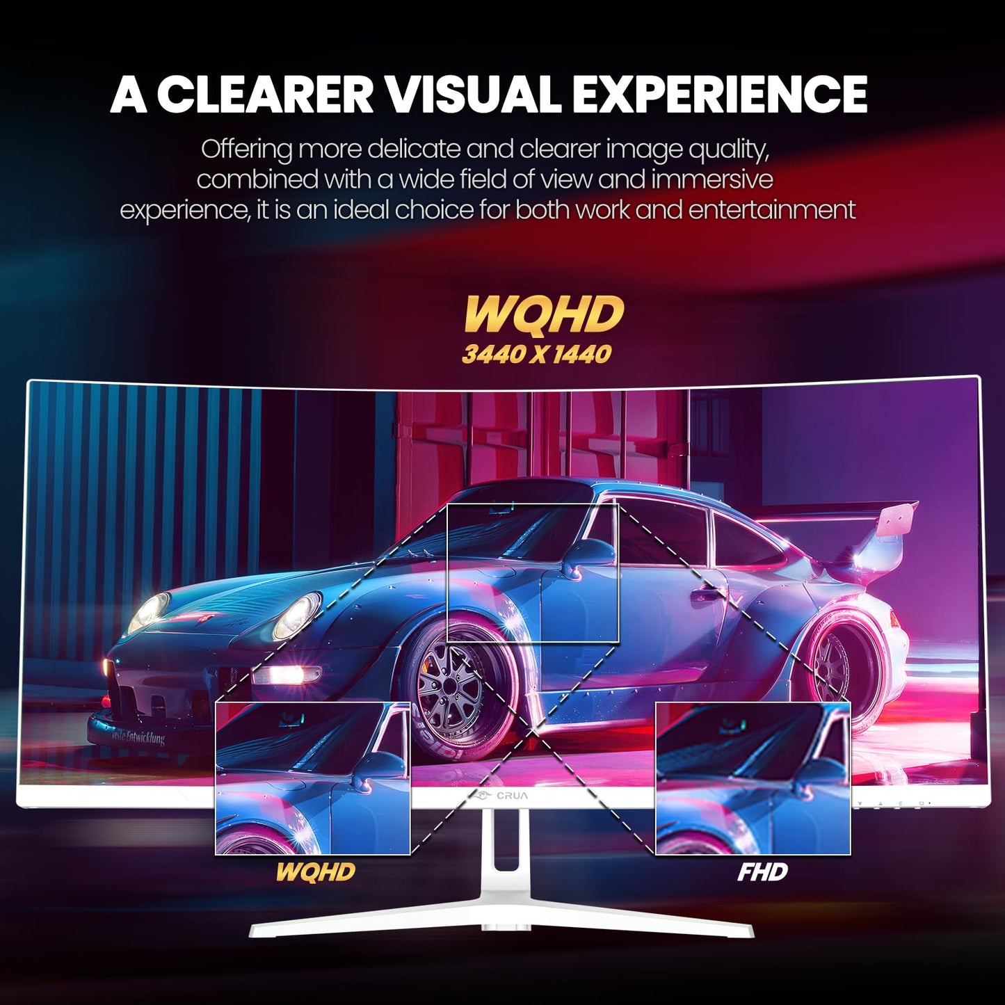 CRUA 27" Curved Gaming Monitor, FHD 1920x1080P, 144Hz/180Hz Computer Monitor, 1800R VA Screen, 99% sRGB, AMD FreeSync, HDMI & DP, Wall Mount Install- Black