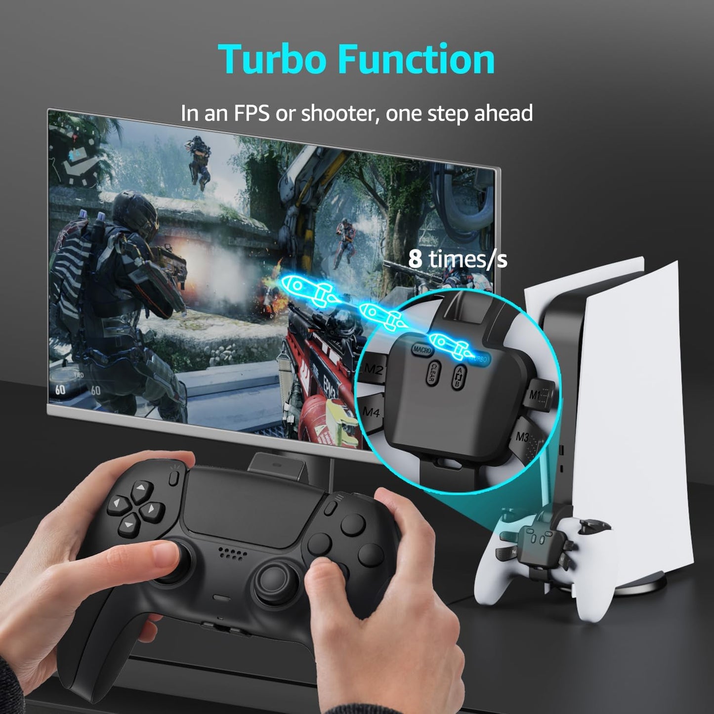 Plug and Play Paddles for PS5 Controller, 4 Back Buttons Attachment Programmable for PS-5 Console/Windows PC/Steam/Mac/Android TV, Support Turbo, Key Swap, Programable Functions