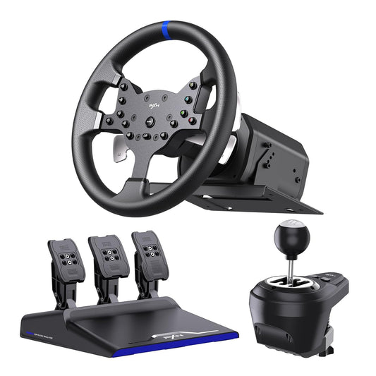 Volante de carreras para PC PXN V99, volante con retroalimentación de fuerza real, pedales y palanca de cambios, simulador de volante de carrera desmontable de 270/900 grados para PC, Xbox One, Xbox Series X/S, PS4 