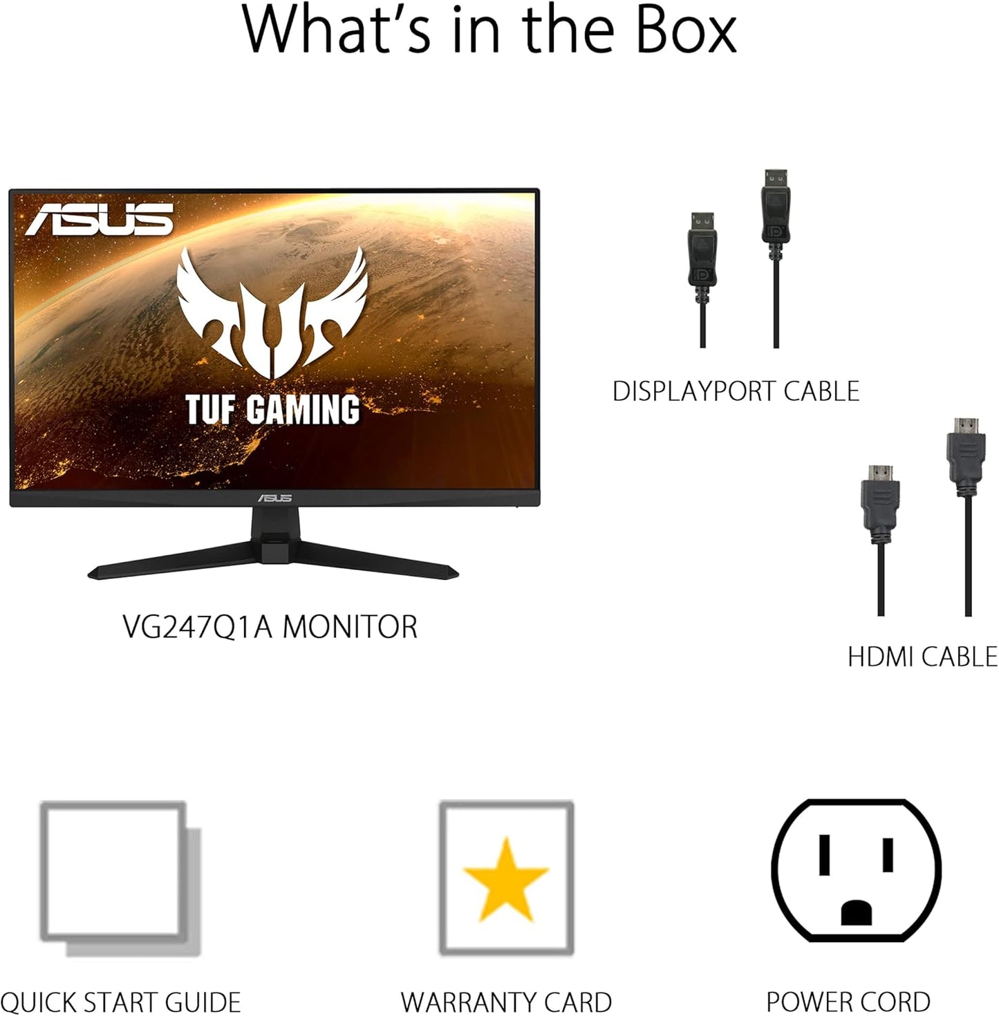 ASUS TUF Gaming 23.8” 1080P Monitor (VG247Q1A) - Full HD, 165Hz (Supports 144Hz), 1ms, Extreme Low Motion Blur, Adaptive-sync, FreeSync Premium, Shadow Boost, Speakers, Eye Care, HDMI, DisplayPort