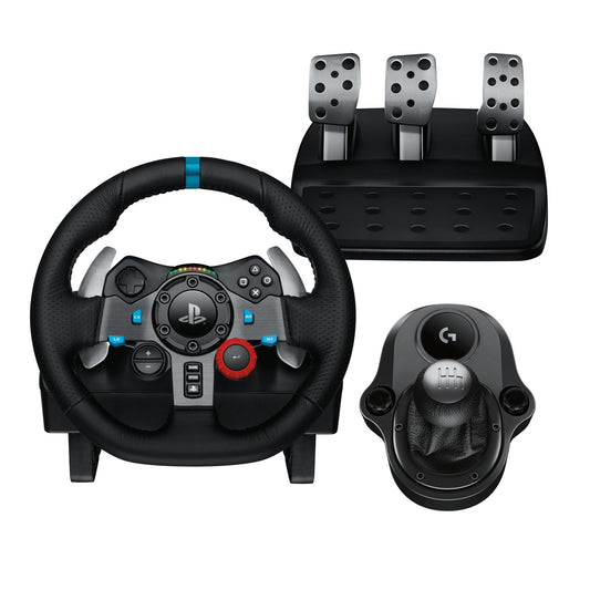 Volante y pedales de carreras Logitech G920 Driving Force, Force Feedback + palanca de cambios Logitech G Driving Force - Xbox Series X|S, Xbox One y PC, Mac - Negro 