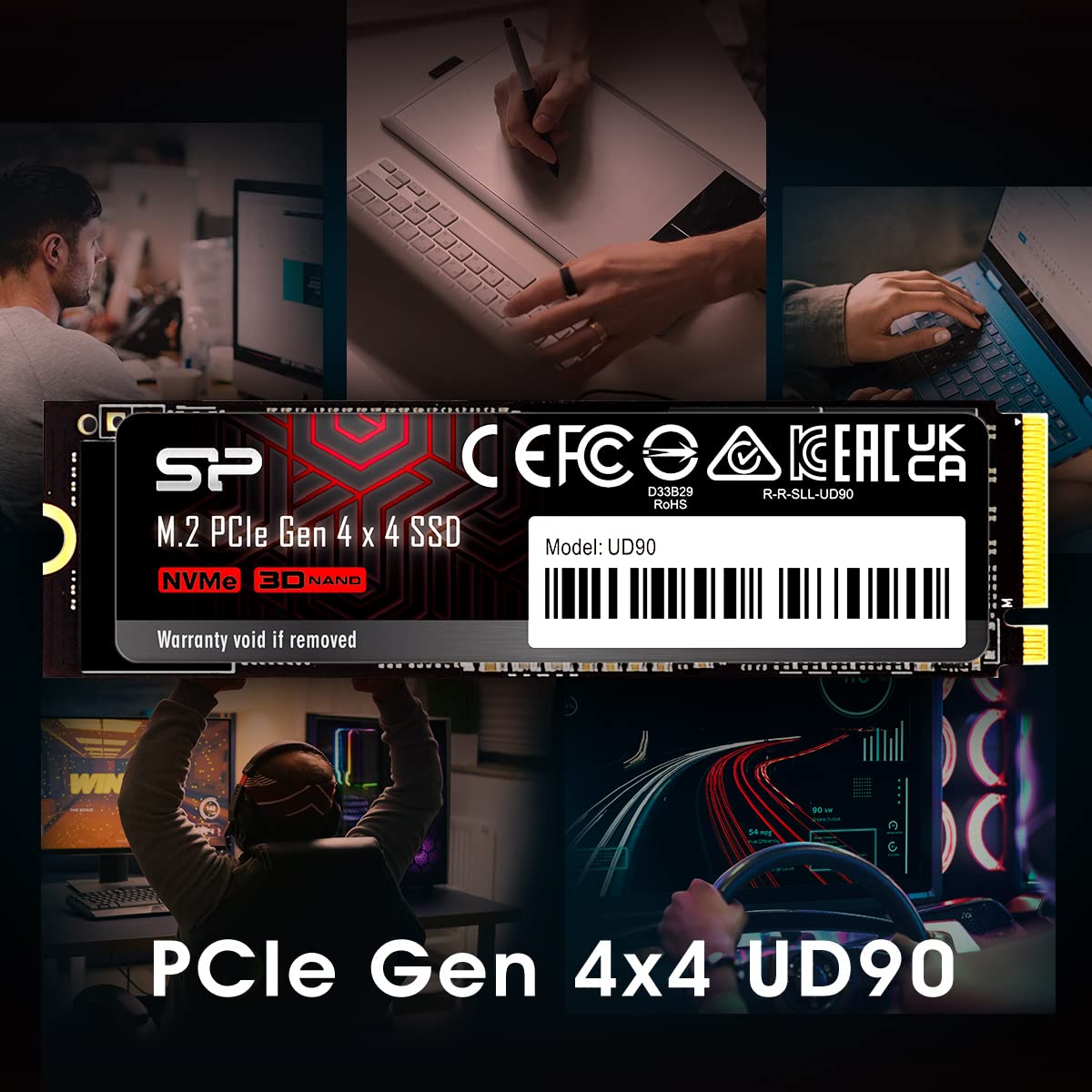 SSD PCIe M.2 NVMe 4.0 Gen4 UD90 de Silicon Power de 2 TB con velocidad de lectura/escritura de hasta 5000/4800 MB/s (SP02KGBP44UD9005) 