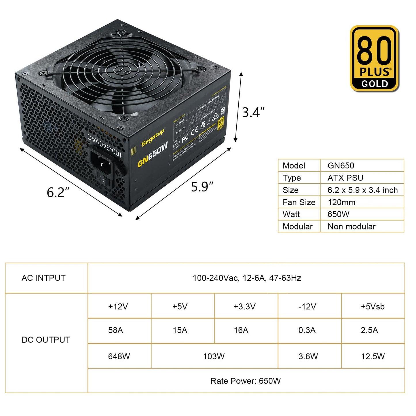 Segotep GM850 Power Supply 850W, PCIe 5.1 & ATX 3.1 Full Modular 80 Plus Gold Certified Gaming PSU for NVIDIA RTX 20/30/40/50 Series and AMD Graphics Cards