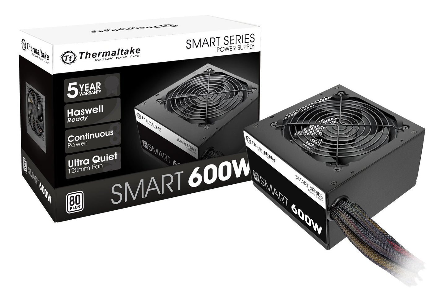 Thermaltake Smart 500W 80+ White Certified PSU, Continuous Power with 120mm Ultra Quiet Cooling Fan, ATX 12V V2.3/EPS 12V Active PFC Power Supply PS-SPD-0500NPCWUS-W