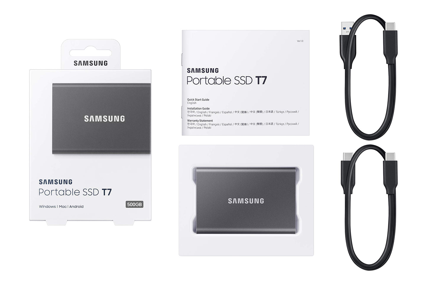 SAMSUNG T7 Portable SSD, 4TB External Solid State Drive, Speeds Up to 1,050MB/s, USB 3.2 Gen 2, Reliable Storage for Gaming, Students, Professionals, MU-PC4T0T/AM, Gray