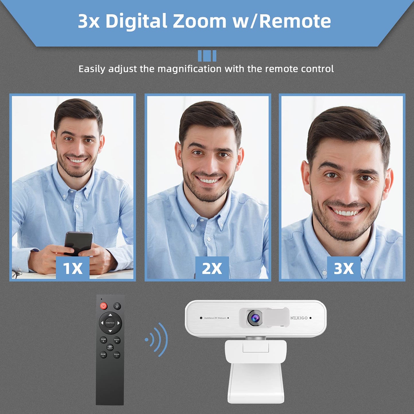 NexiGo N60 1080P Webcam with Microphone, Adjustable FOV, Zoom, Software Control & Privacy Cover, USB HD Computer Web Camera, Plug and Play, for Zoom/Skype/Teams, Conferencing and Video Calling