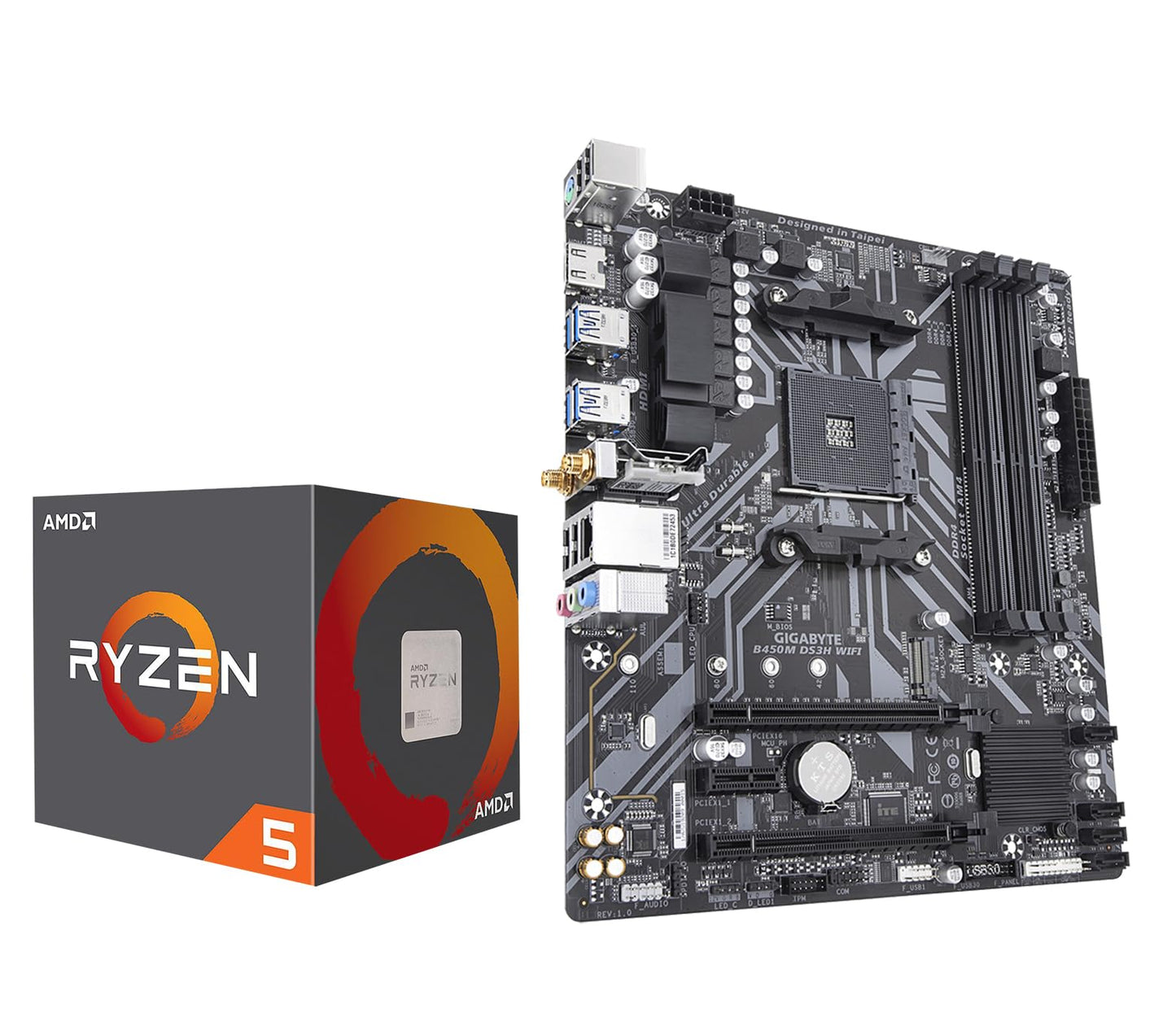 INLAND AMD Ryzen 5 4500 6-Core 12-Thread Unlocked Desktop Processor with GIGABYTE B450M DS3H WiFi MATX AM4 Gaming Motherboard