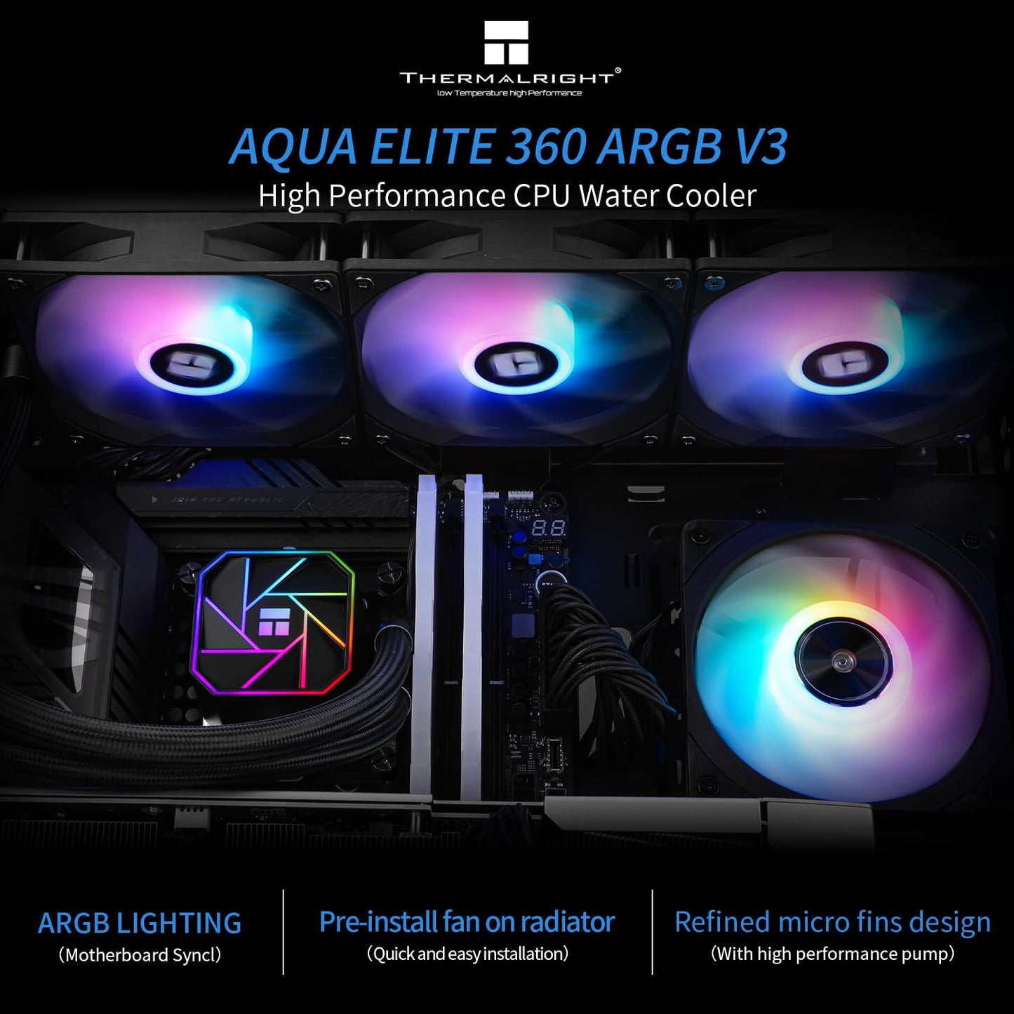 Disipador de calor para CPU Thermalright Aqua Elite 240 V3, ventiladores ARGB PWM dobles con rodamientos S-FDB, bomba controlada por PWM eficiente, para AMD/AM4/AM5, Intel LGA1150/1151/1200/2011/1700 (AE240 V3) 