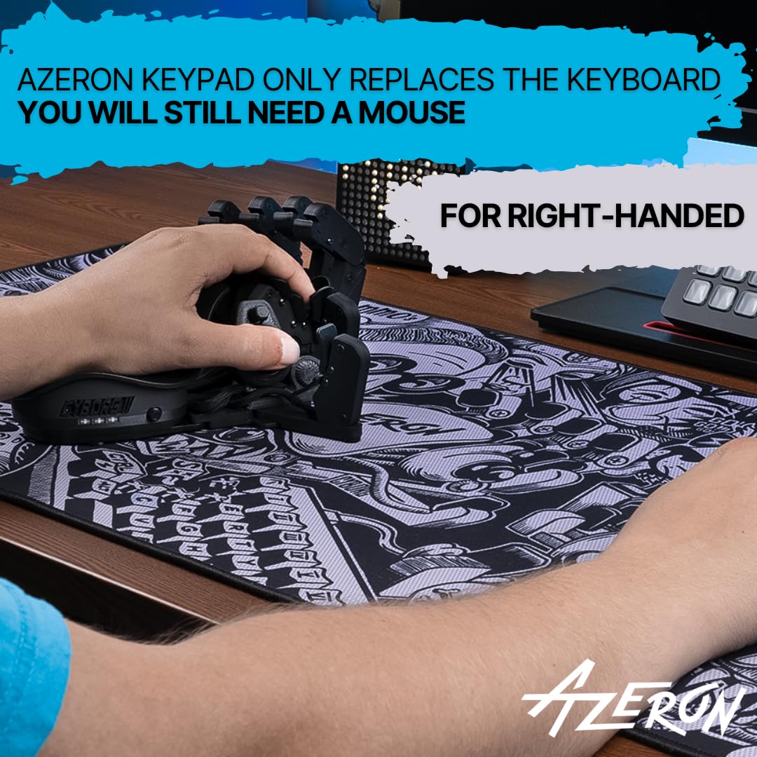 AZERON Gaming Keypad – Programmable One Handed Gaming Keyboard for PC Gaming, Hall effect Joystick and 30 Programmable Keys, 3D Printed Keypad for Righties (Blue, Cyborg II)