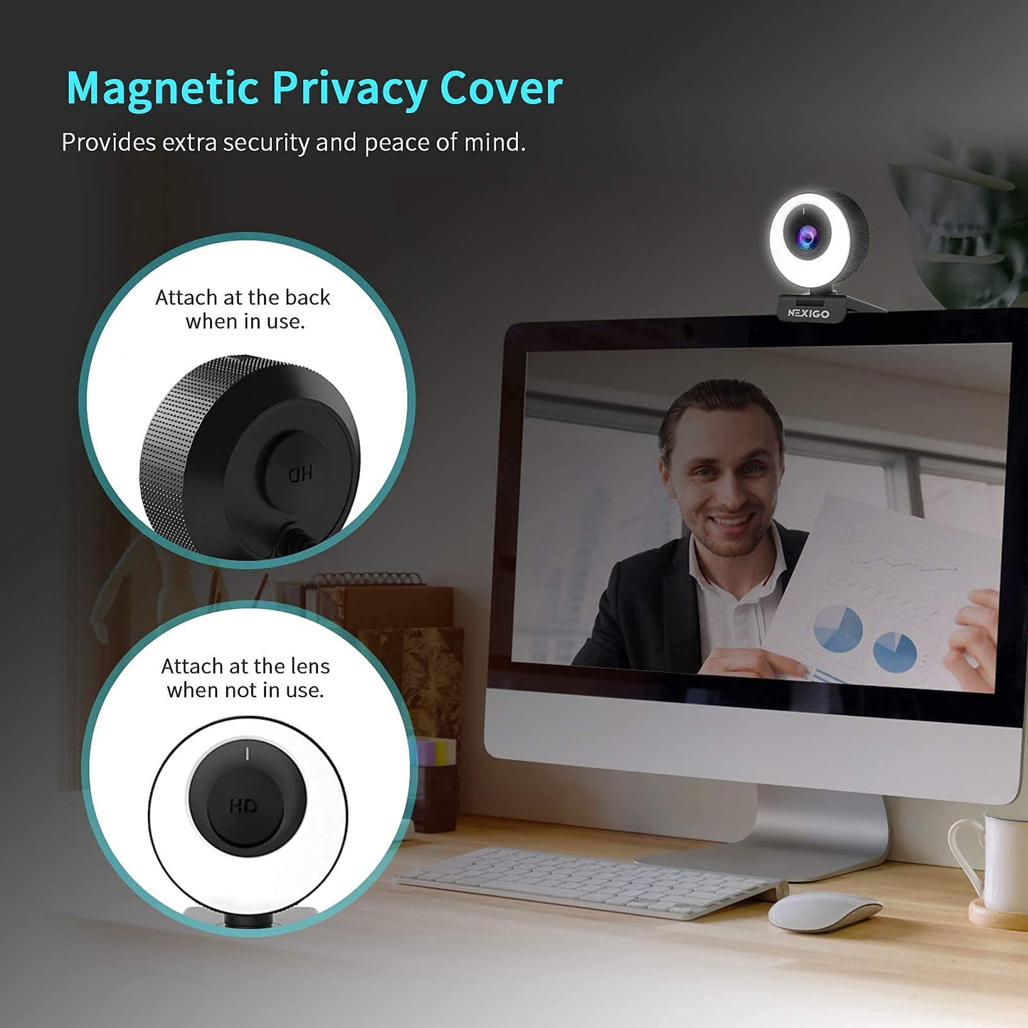 NexiGo N60 1080P Webcam with Microphone, Adjustable FOV, Zoom, Software Control & Privacy Cover, USB HD Computer Web Camera, Plug and Play, for Zoom/Skype/Teams, Conferencing and Video Calling