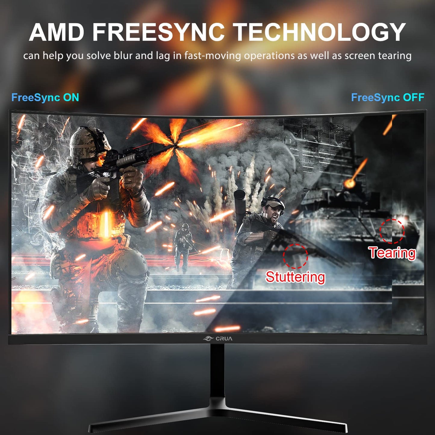 CRUA 24 Inch 144hz/180hz Curved Gaming Monitor, FHD 1080P Frameless Computer Monitors, Support AMD freesync Low Motion Blur, Eye Care, DP, HDMI, Compatible Wall Mountable Installs-Black