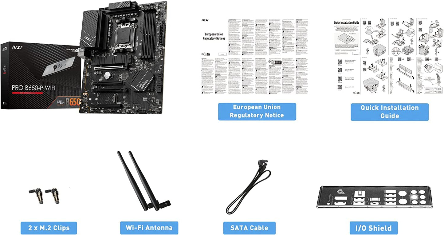 Procesador de escritorio desbloqueado AMD Ryzen 7 7700X de 8 núcleos y 16 subprocesos AM5 de 5,4 GHz con placa base MSI PRO B650-P WiFi ProSeries (AMD AM5, ATX, DDR5, PCIe 4.0) INLAND Micro Center 