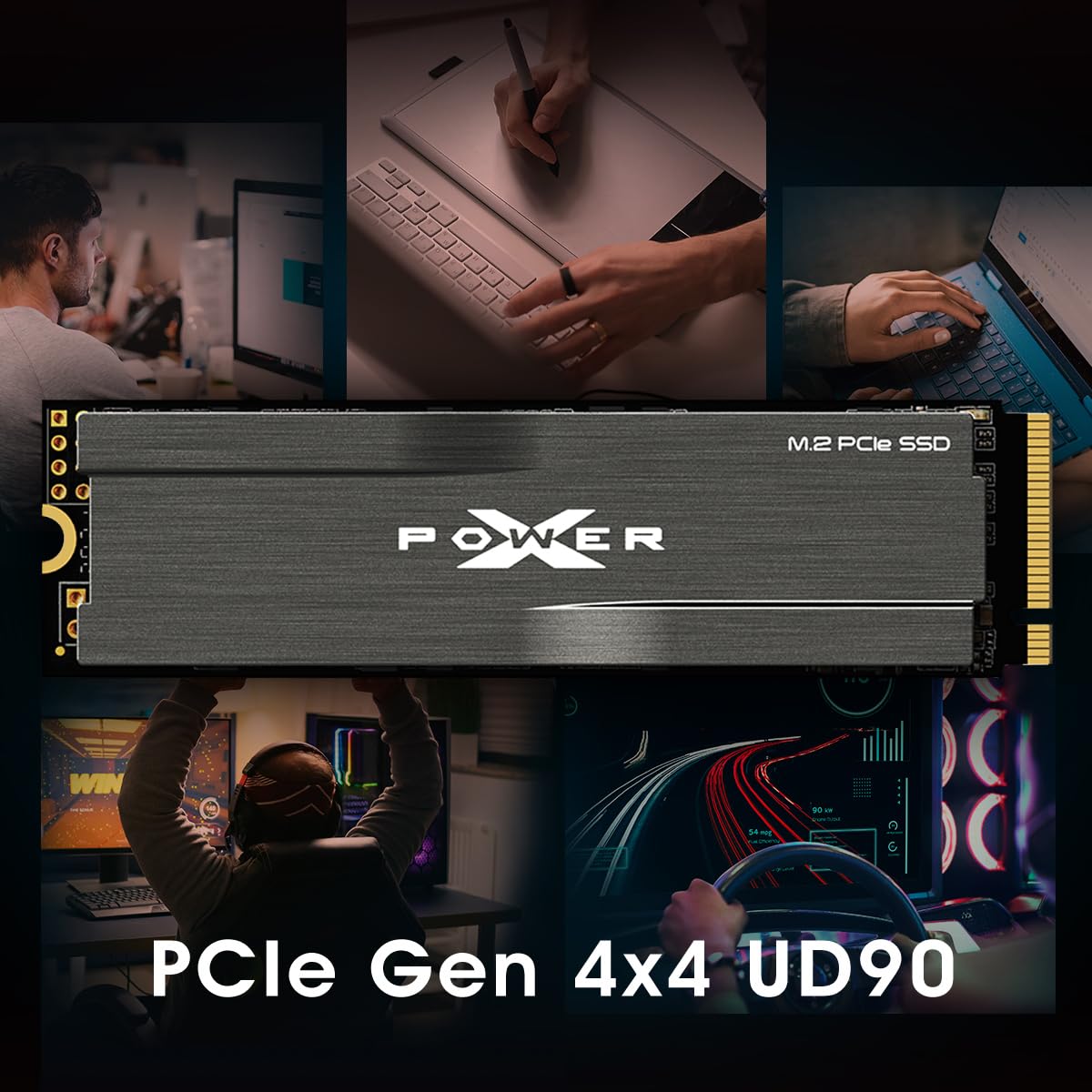 SSD PCIe M.2 NVMe 4.0 Gen4 UD90 de Silicon Power de 2 TB con velocidad de lectura/escritura de hasta 5000/4800 MB/s (SP02KGBP44UD9005) 