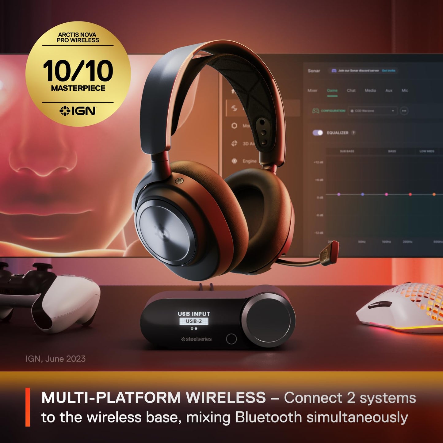 SteelSeries Arctis Nova Pro Wireless Multi-System Gaming Headset - Premium Hi-Fi Drivers - Active Noise Cancellation - Infinity Power System - Stealth Retractable Mic - PC, PS5/PS4, Switch, Mobile