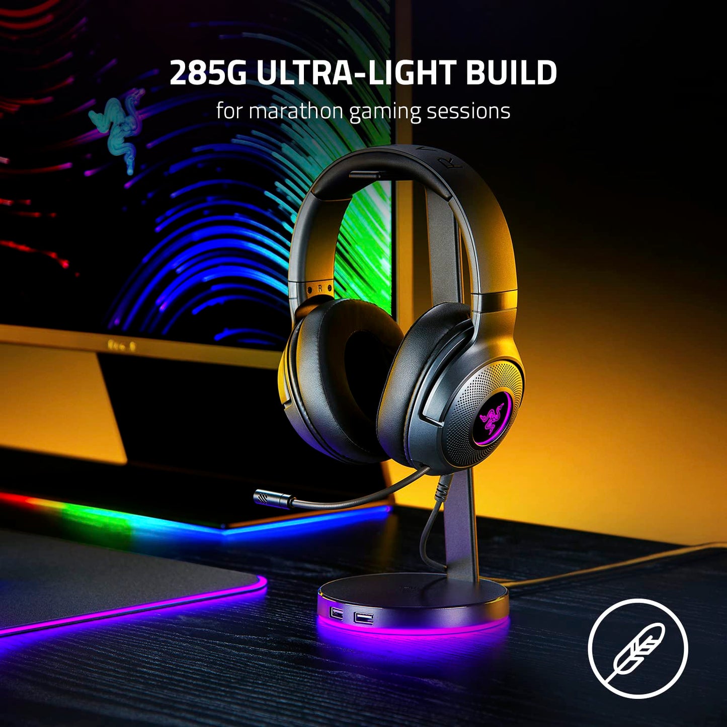 Auriculares para juegos con cable USB Razer Kraken V3 X: construcción liviana, controladores Triforce de 40 mm, micrófono cardioide HyperClear, sonido envolvente 7.1, iluminación Chroma RGB, color negro 