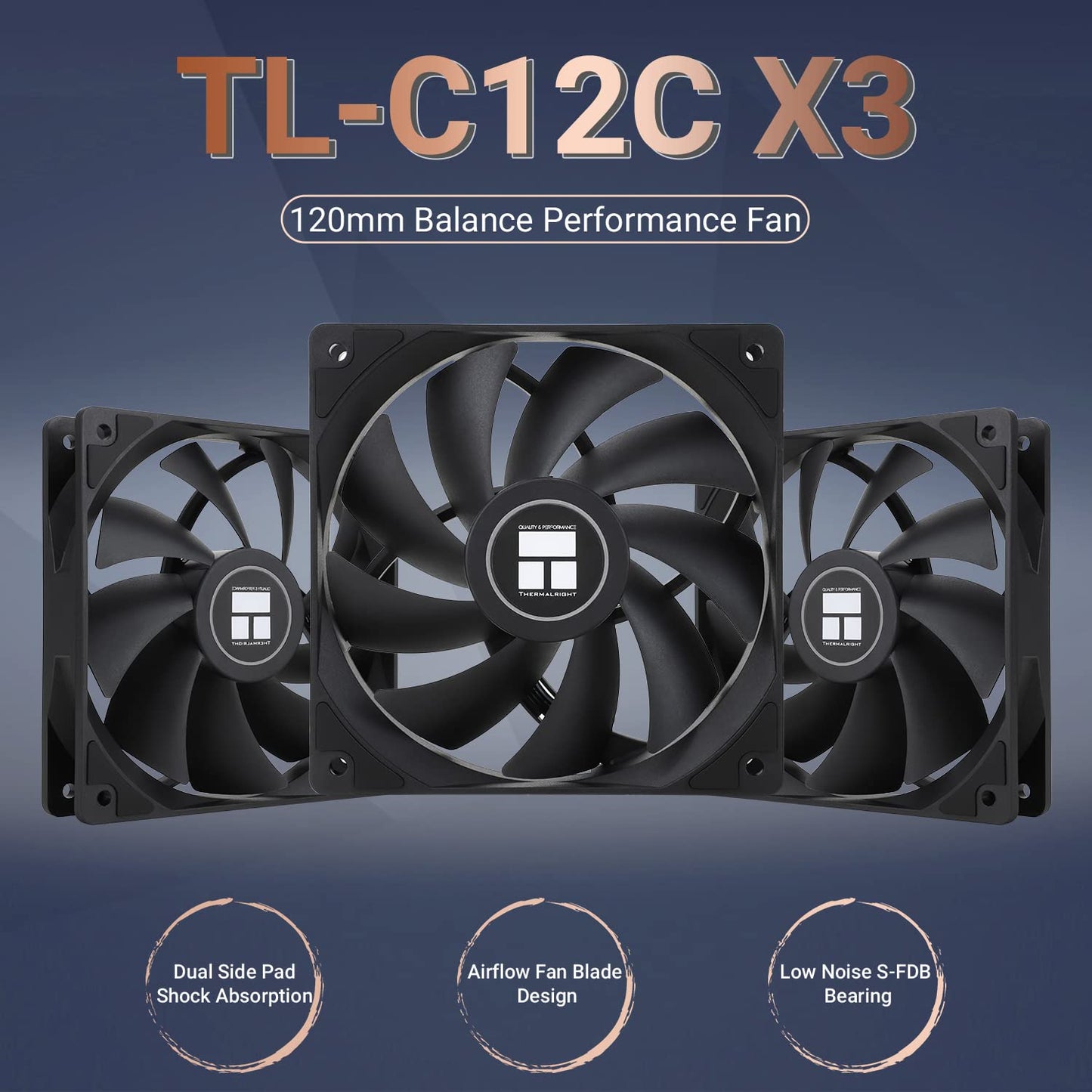 Thermalright TL-C12C-S X3 CPU Fan 120mm ARGB Case Cooler Fan, 4pin PWM Silent Computer with S-FDB Bearing Included, up to 1550RPM Cooling Fan（3 Quantities）