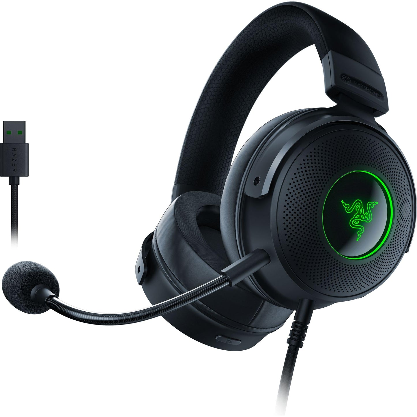 Auriculares para juegos con cable USB Razer Kraken V3 X: construcción liviana, controladores Triforce de 40 mm, micrófono cardioide HyperClear, sonido envolvente 7.1, iluminación Chroma RGB, color negro 