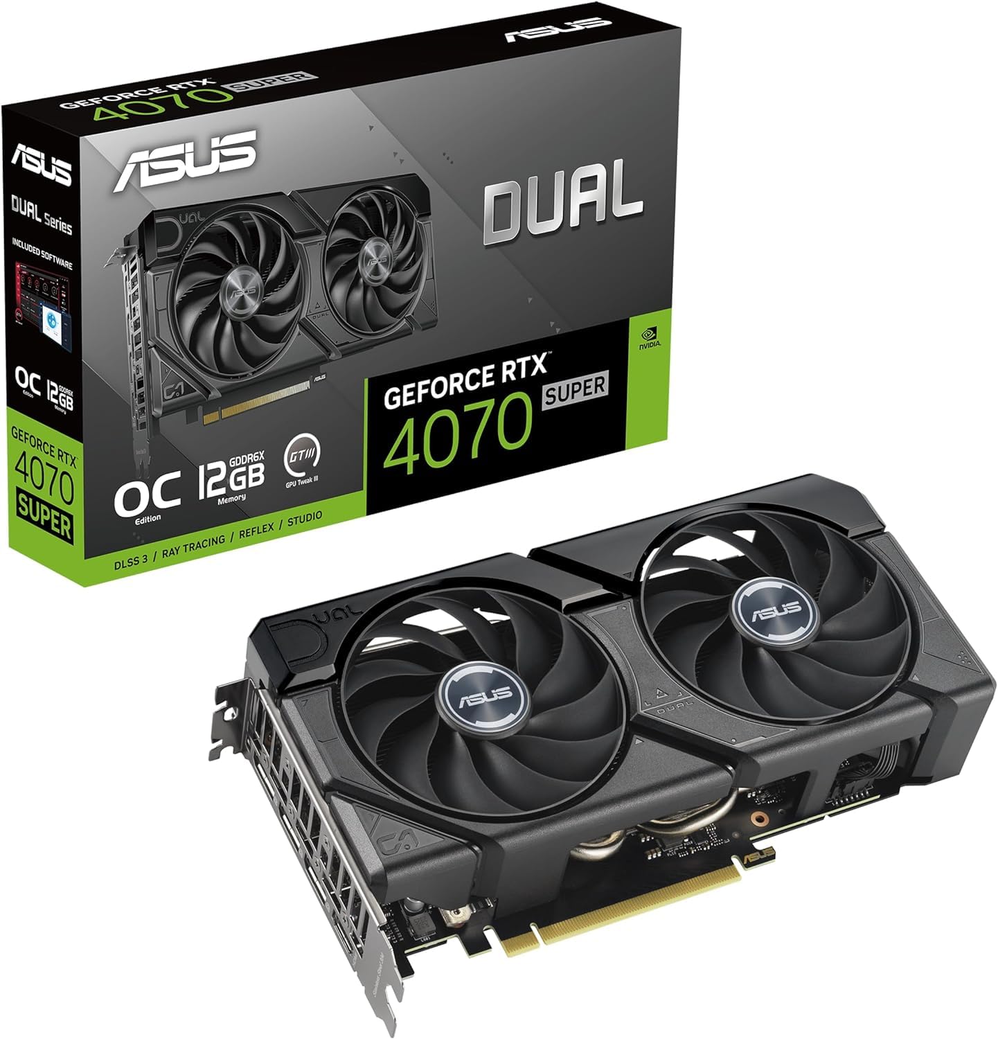 ASUS Dual GeForce RTX 4070 EVO OC Edition 12GB GDDR6X Gaming Graphics Card (Nvidia GeForce RTX4070 DLSS 3, PCIe 4.0, 1x HDMI 2.1a, 3X DisplayPort 1.4a, DUAL-RTX4070-O12G-EVO, Black)