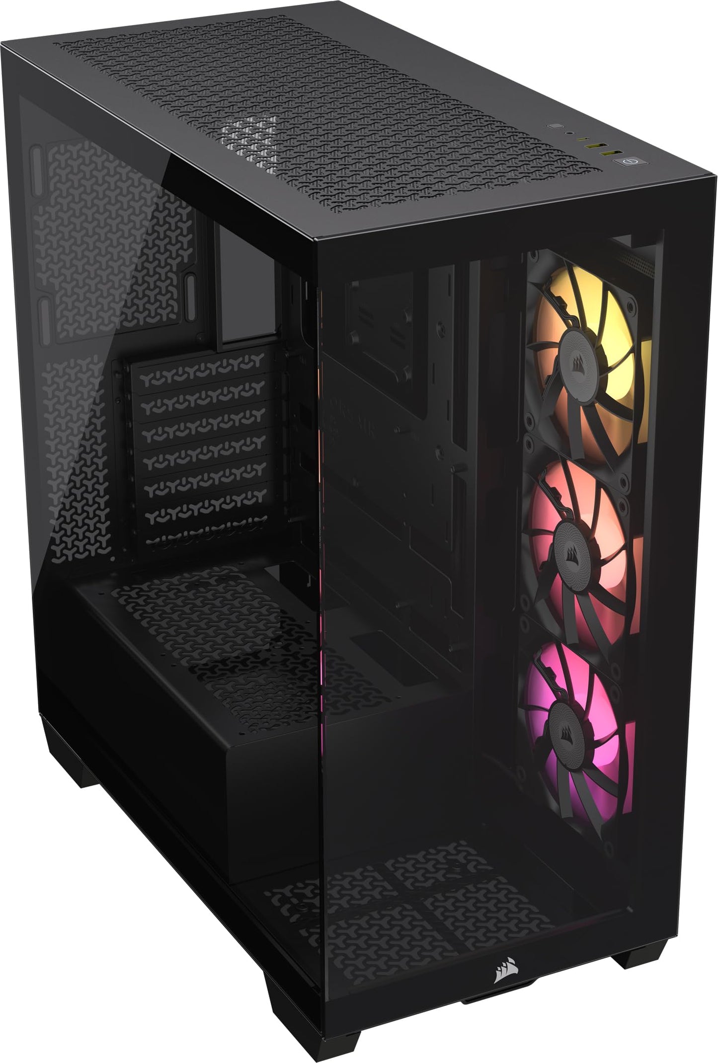 Caja para PC ATX de torre intermedia CORSAIR 3500X ARGB – Vidrio templado panorámico – Compatible con placa base con conexión inversa – 3 ventiladores CORSAIR RS120 ARGB incluidos – Blanco 