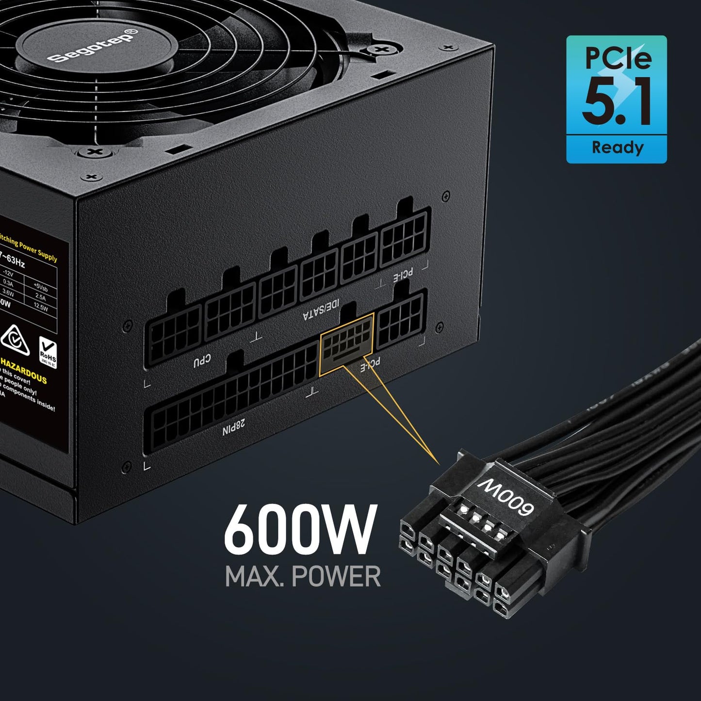 Segotep GM850 Power Supply 850W, PCIe 5.1 & ATX 3.1 Full Modular 80 Plus Gold Certified Gaming PSU for NVIDIA RTX 20/30/40/50 Series and AMD Graphics Cards