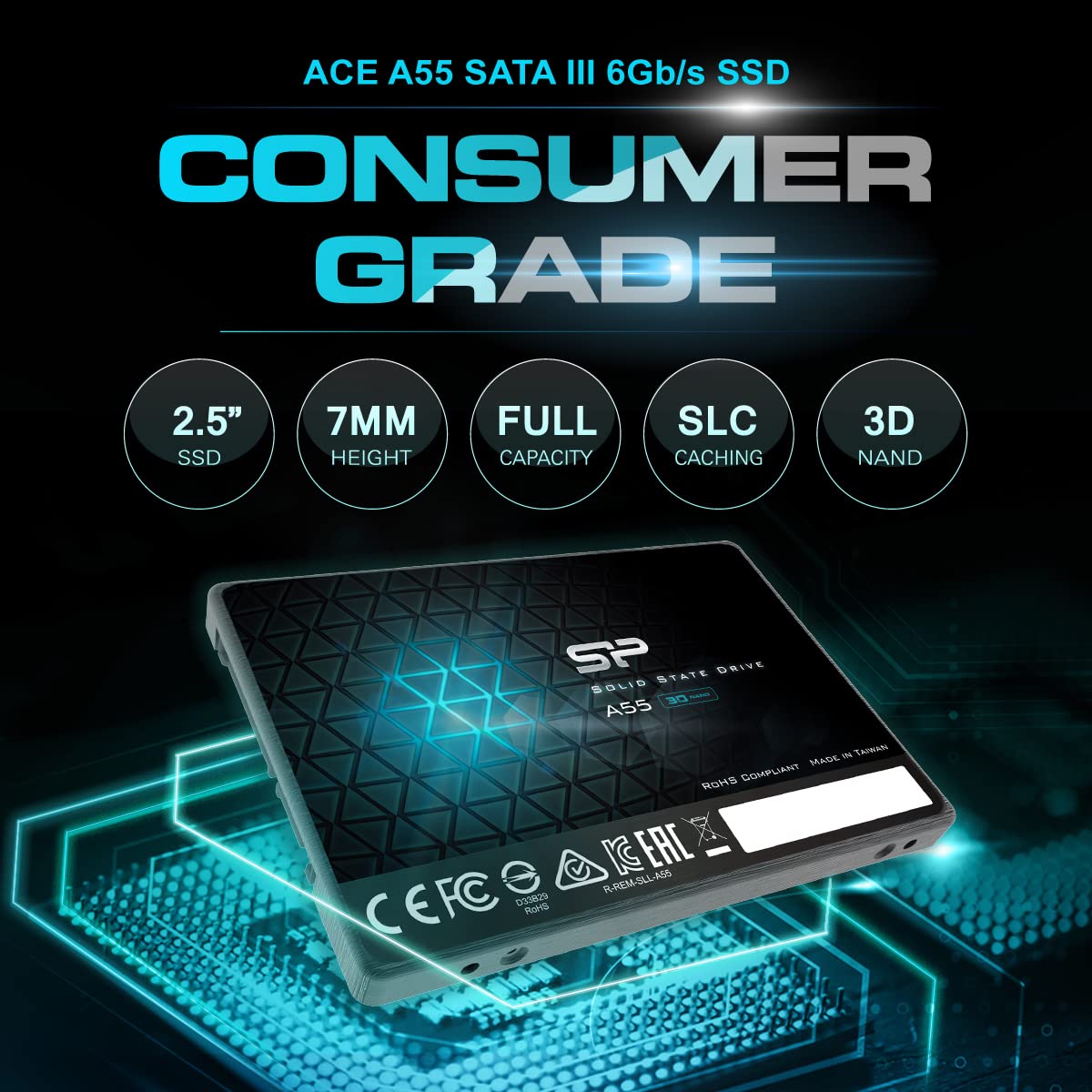 SP 512GB SSD 3D NAND A55 SLC Cache Performance Boost SATA III 2.5" 7mm (0.28") Internal Solid State Drive (SP512GBSS3A55S25)