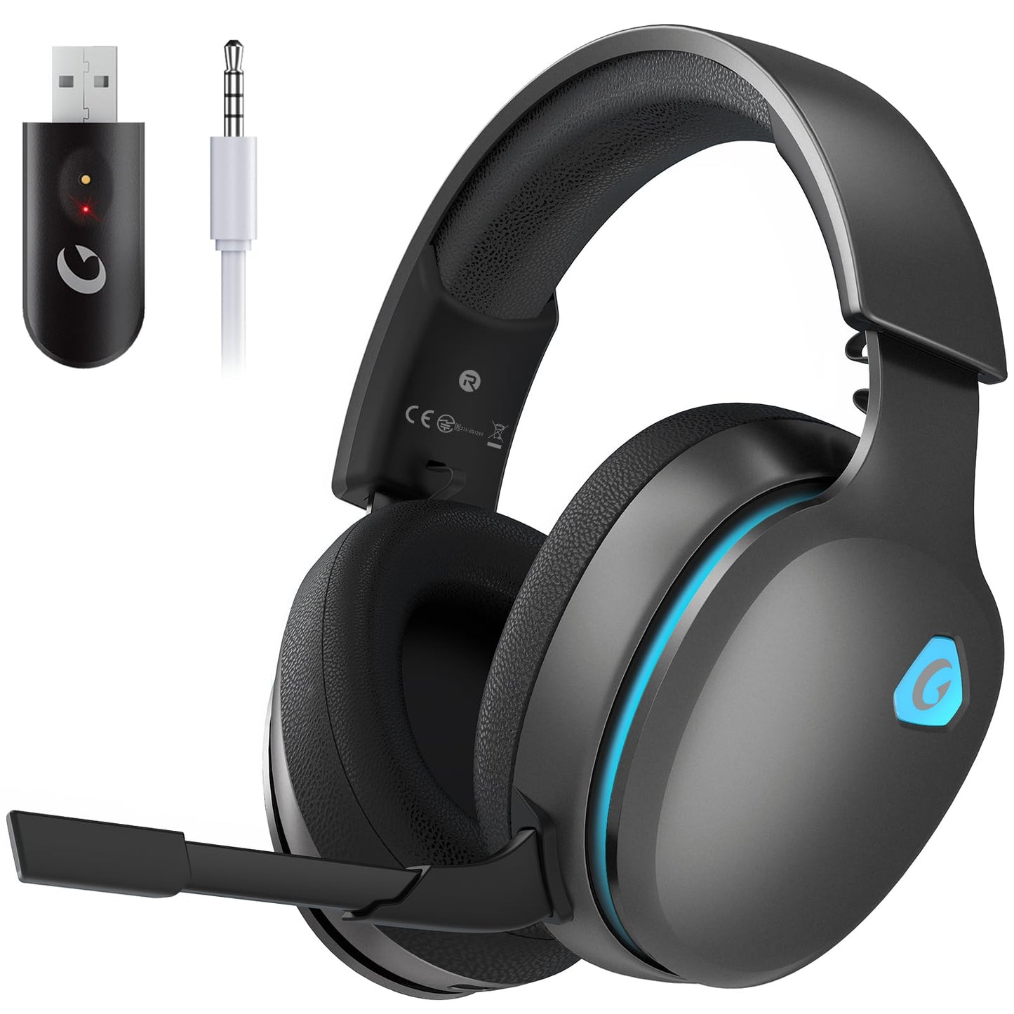 Auriculares inalámbricos para juegos de 2,4 GHz para PS5, PS4 Fortnite y Call of Duty/FPS Gamers, PC, Nintendo Switch, auriculares para juegos Bluetooth 5.3 con micrófono con cancelación de ruido, sonido estéreo, batería de más de 40 horas, color blanco 