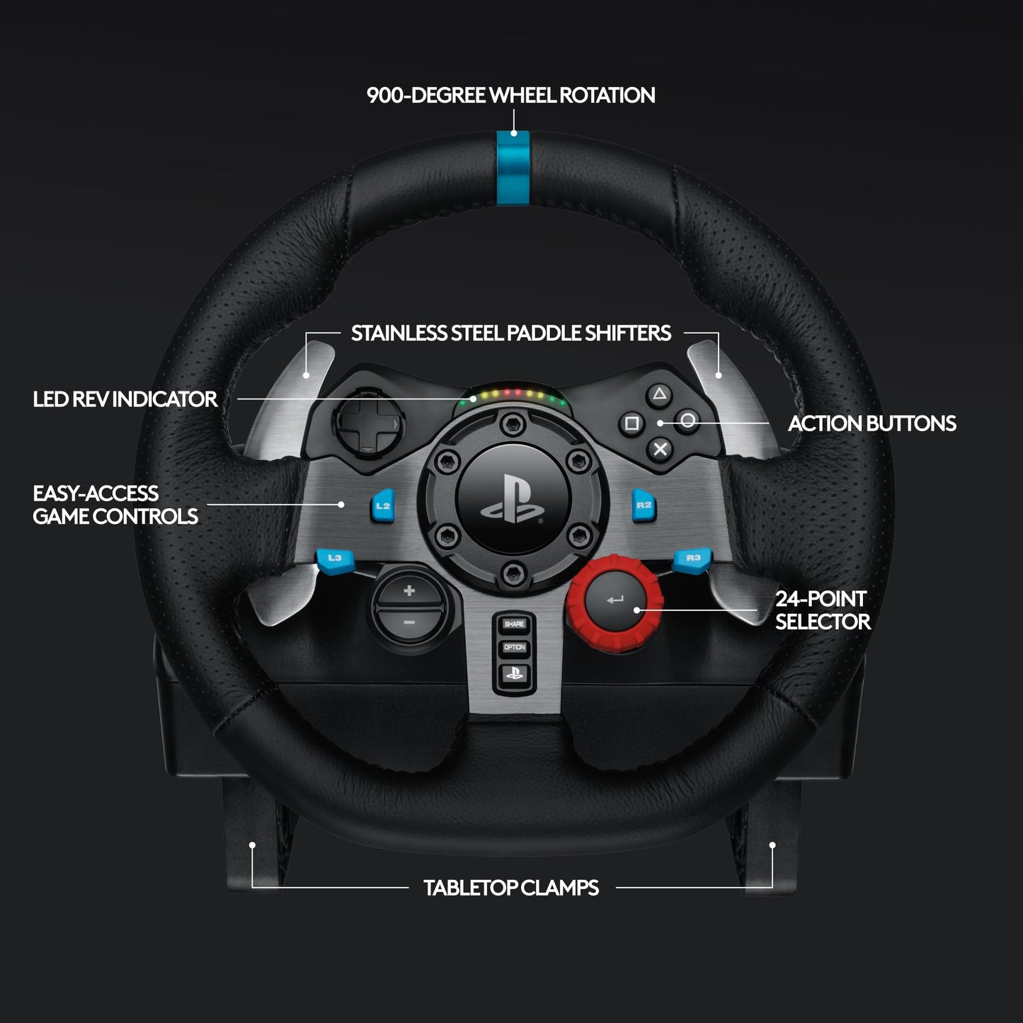 Volante de carreras y pedales de suelo Logitech G29 Driving Force, Force Feedback real, levas de cambio de acero inoxidable, funda de cuero para volante para PS5, PS4, PC, Mac - Negro 