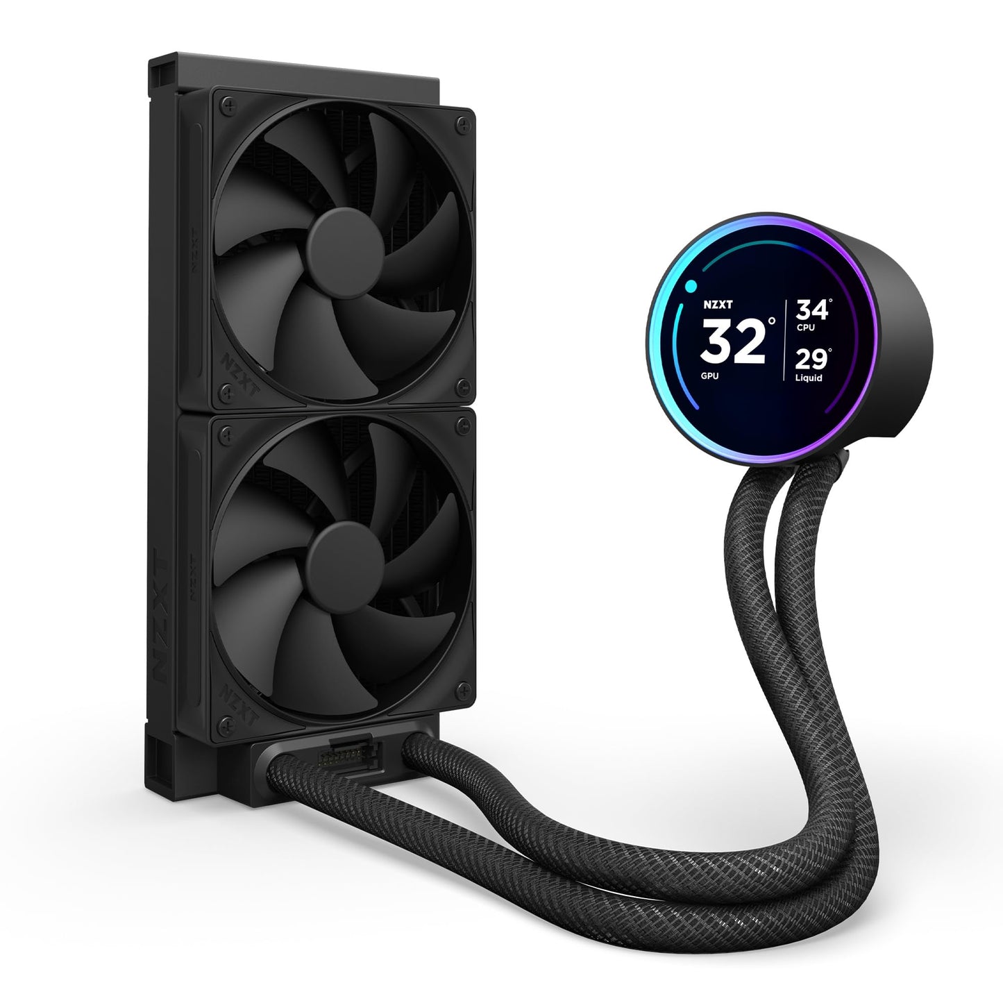 NZXT Kraken 240 - 240mm AIO CPU Liquid Cooler - Customizable 1.54" Square LCD Display for Images, Performance Metrics and More - High-Performance Pump - 2 x F120P Fans - Black