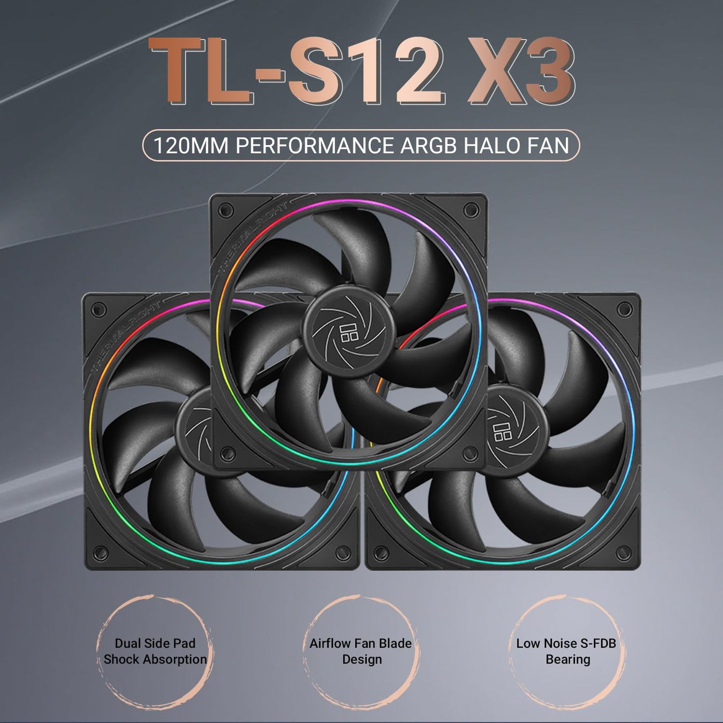 Thermalright TL-S12W X3 CPU Fan 120mm Case Cooler Fan Comes with ARGB Lighting Effect,PC PWM Silent Computer Fan with 1500RPM Speed, CPU Cooling Fan White（3-Pack）