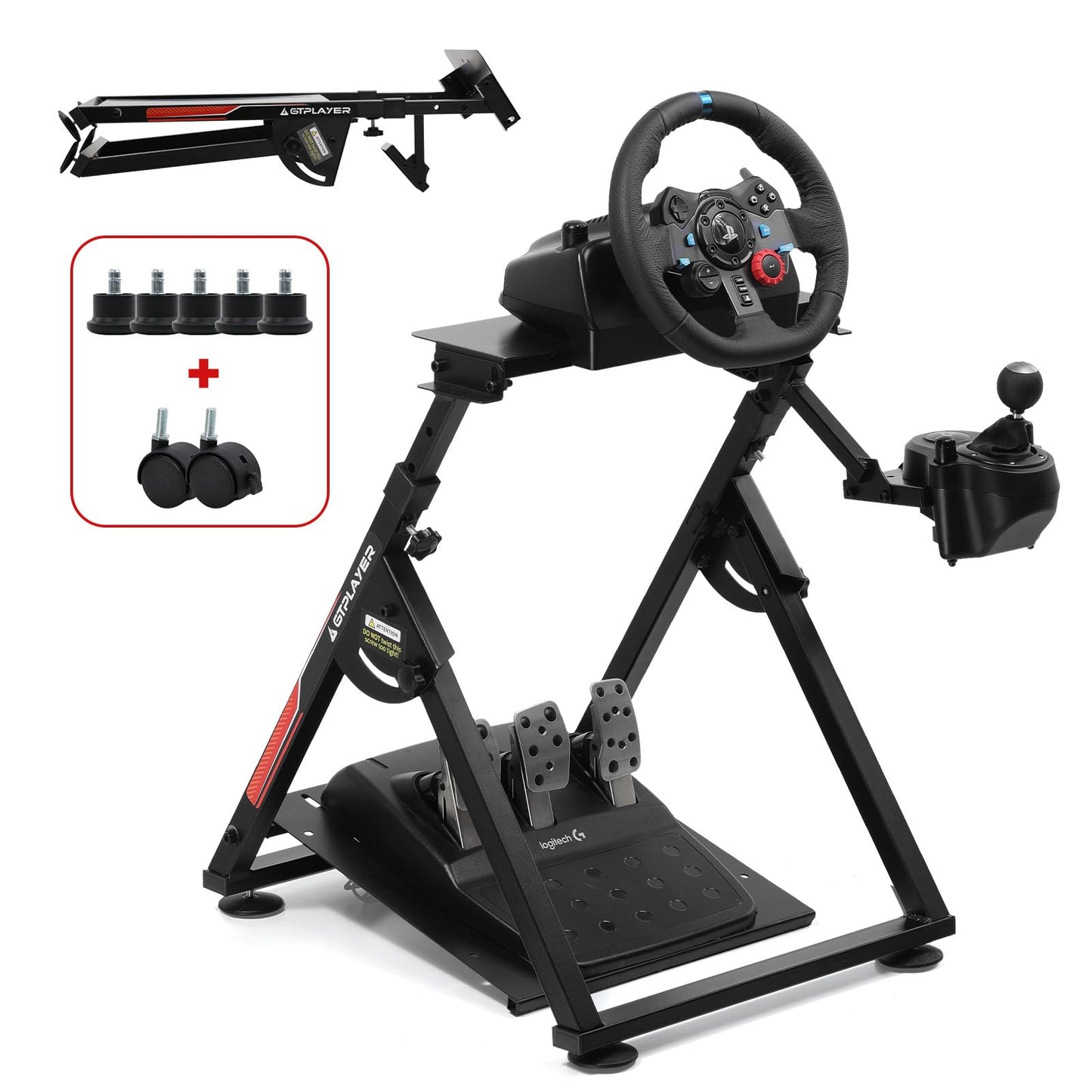 GTPLAYER Sim Racing Wheel Stand Simulator Cockpit Wheel Stand Racing Steering Shifter Mount fit for Logitech G25 G27 G29 G920 G923 Thrustmaster T330TS Gaming Stand Wheel Pedals NOT Included (Black)