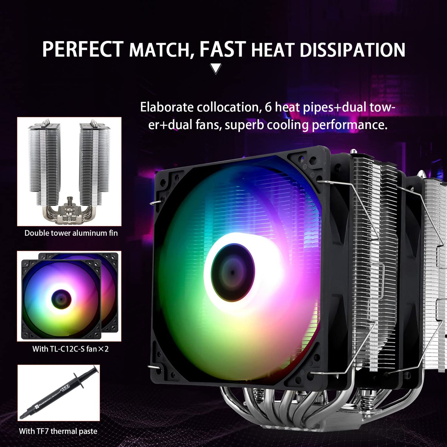 Thermalright Peerless Assassin 120 SE ARGB CPU Air Cooler, 6 Heat Pipes Cpu cooler, Dual TL-C12C-S PWM Fan, Aluminium Heatsink Cover, AGHP Technology, for AMD AM4/AM5/Intel LGA1700/1150/1151/1155/1200