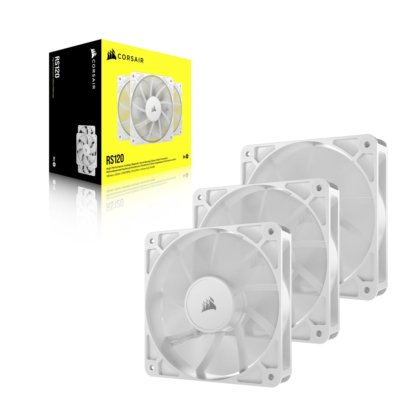 CORSAIR RS120 120mm PWM Fans – Daisy-Chain Connection – Low-Noise – Magnetic Dome Bearing – Triple Pack – Black