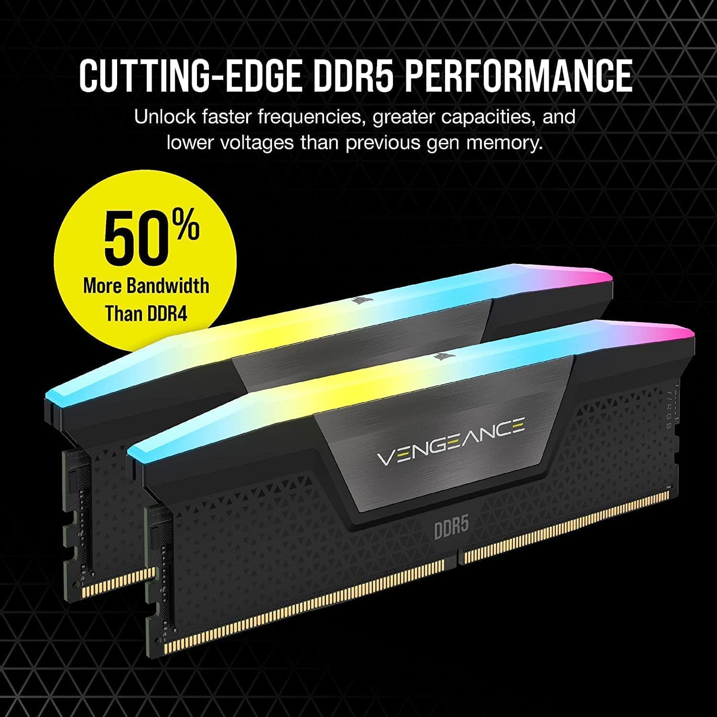 CORSAIR VENGEANCE RGB DDR5 RAM 32GB (2x16GB) 6000MHz CL36-44-44-96 1.35V Intel XMP Desktop Computer Memory - Black (CMH32GX5M2E6000C36)