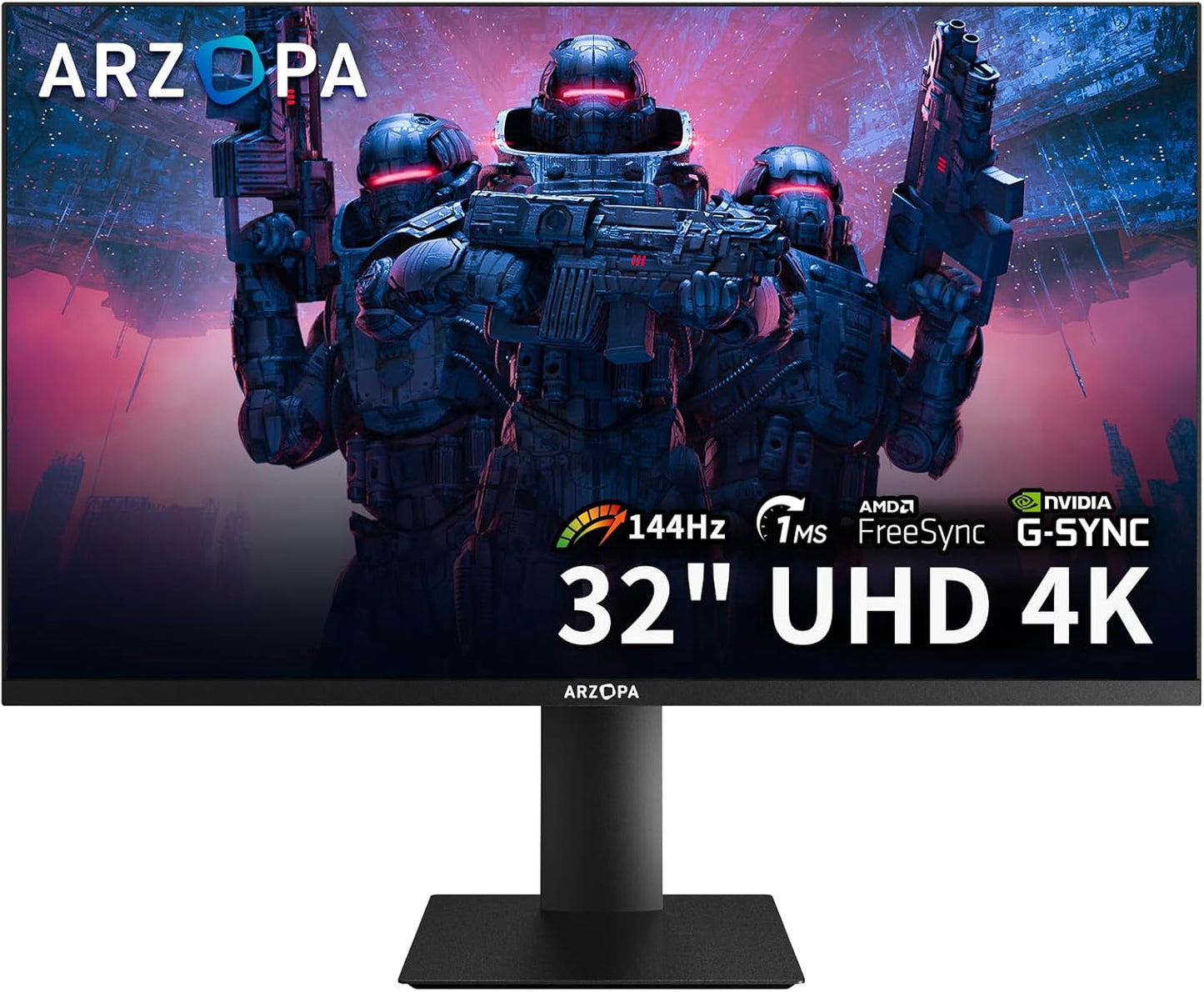 Monitor para juegos ARZOPA 32” 4K UHD (3840x2160), pantalla IPS de 144 Hz, soporte de altura ajustable, montaje VESA, compatible con AMD Freesync y NVIDIA G-Sync, DP 1.4, HDMI 2.1 -M3RC 