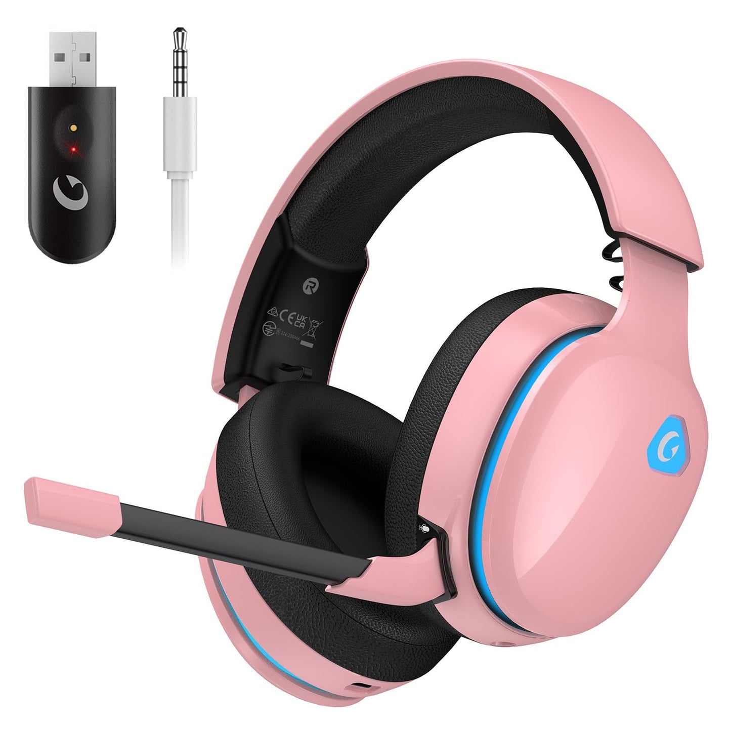 Auriculares inalámbricos para juegos de 2,4 GHz para PS5, PS4 Fortnite y Call of Duty/FPS Gamers, PC, Nintendo Switch, auriculares para juegos Bluetooth 5.3 con micrófono con cancelación de ruido, sonido estéreo, batería de más de 40 horas, color blanco 