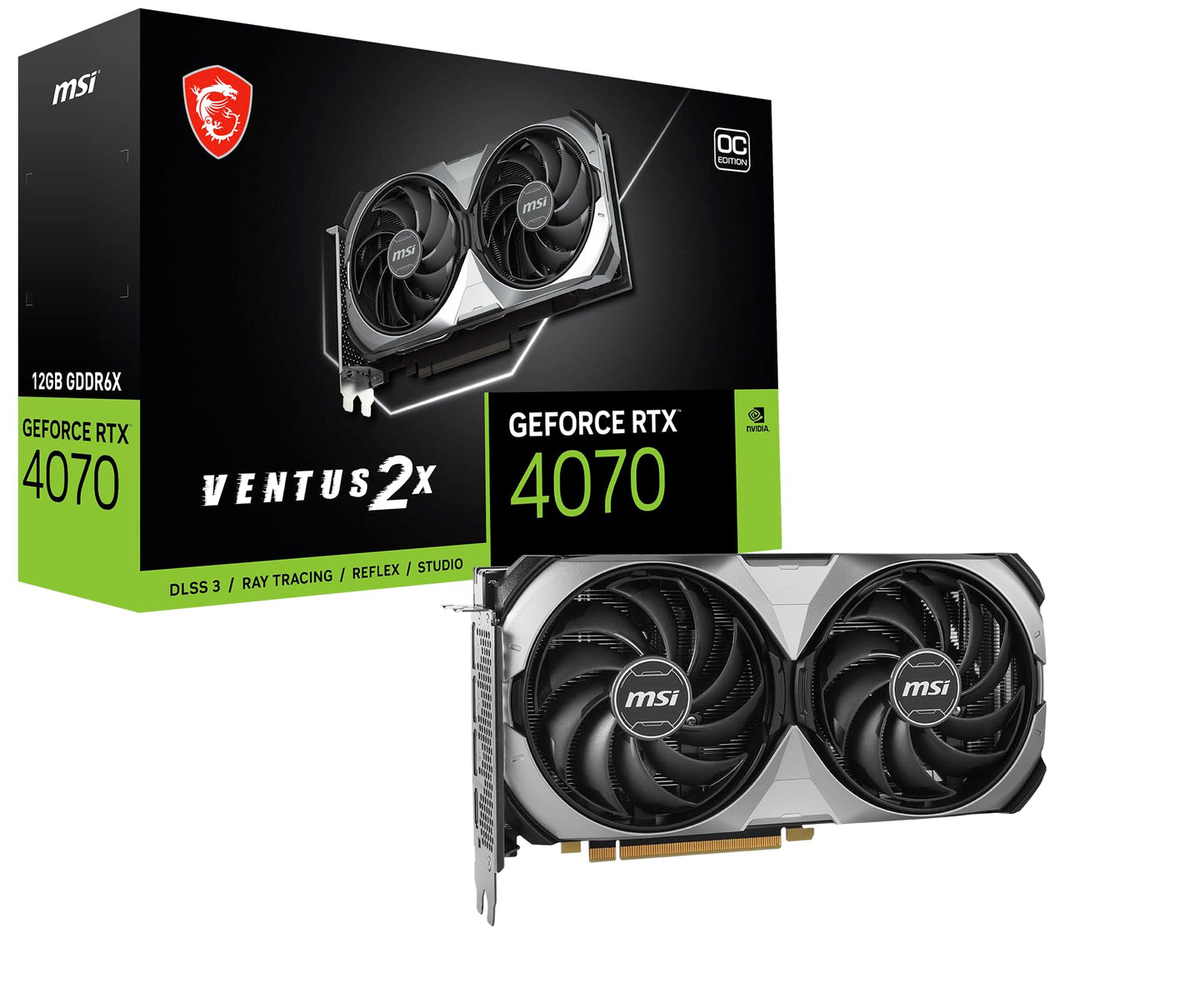 MSI GeForce RTX 4070 Ventus 2X E1 12G OC Gaming Graphics Card - 12GB GDDR6, 2490MHz, PCI Express Gen 4, 192 Bits, 3X DP v 1.4a, HDMI 2.1a (Supports 4K & 8K HDR)