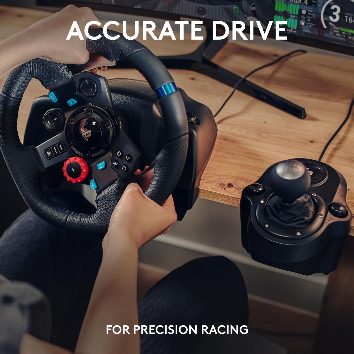 Volante y pedales de carreras Logitech G920 Driving Force, Force Feedback + palanca de cambios Logitech G Driving Force - Xbox Series X|S, Xbox One y PC, Mac - Negro 