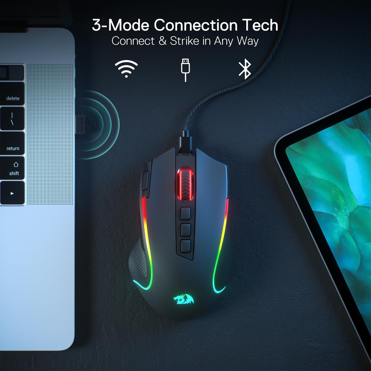 Redragon M612 Predator RGB Gaming Mouse, 8000 DPI Wired Optical Mouse with 11 Programmable Buttons & 5 Backlit Modes, Software Supports DIY Keybinds Rapid Fire Button