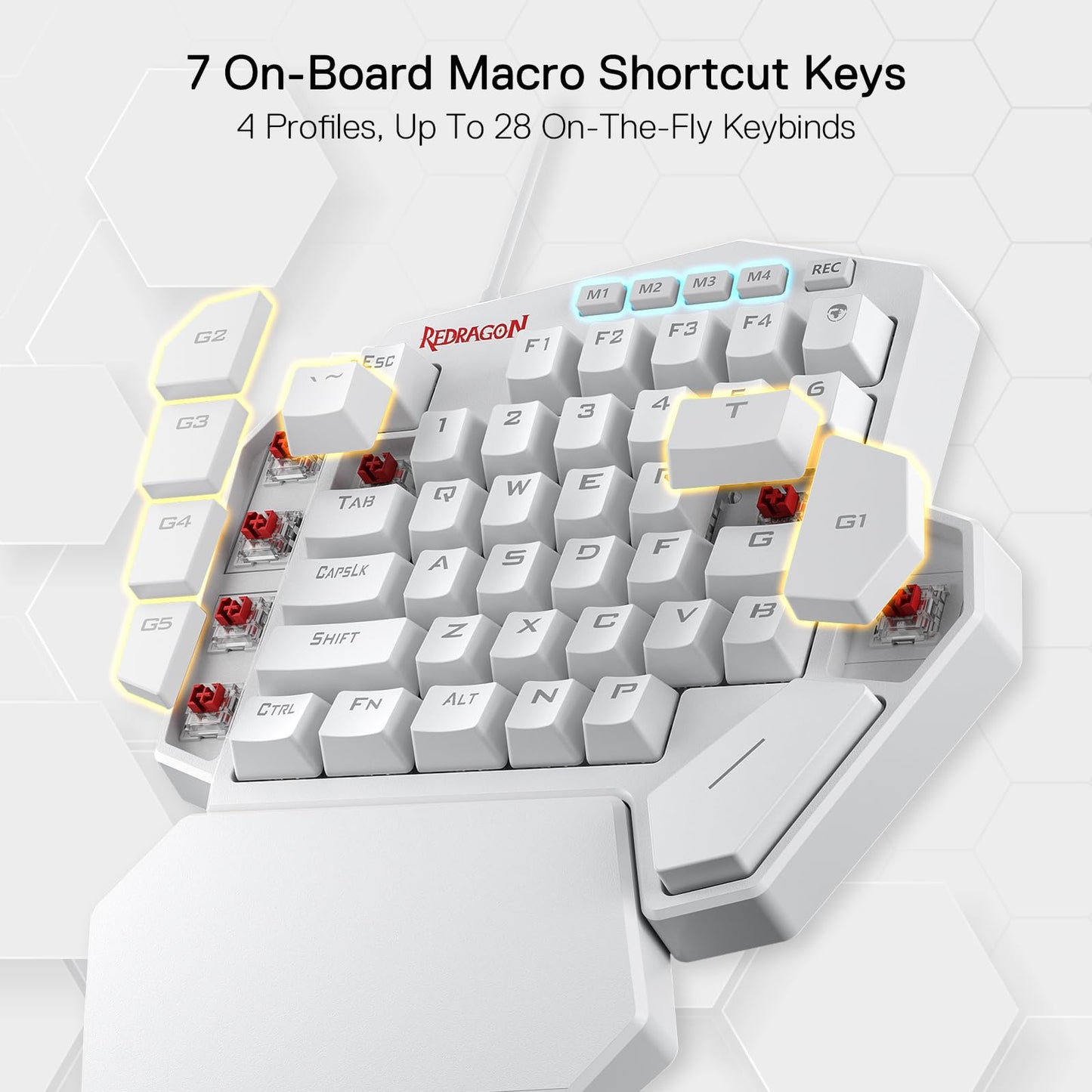 Redragon K585 DITI Wired One-Handed RGB Mechanical Gaming Keyboard, 42 Keys Type-C Professional Gaming Keypad w/Upgraded Hot-Swappable Socket, 7 Onboard Macro Keys & Detachable Wrist Rest